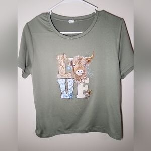 Shein Kids Olive Green Graphic T-Shirt